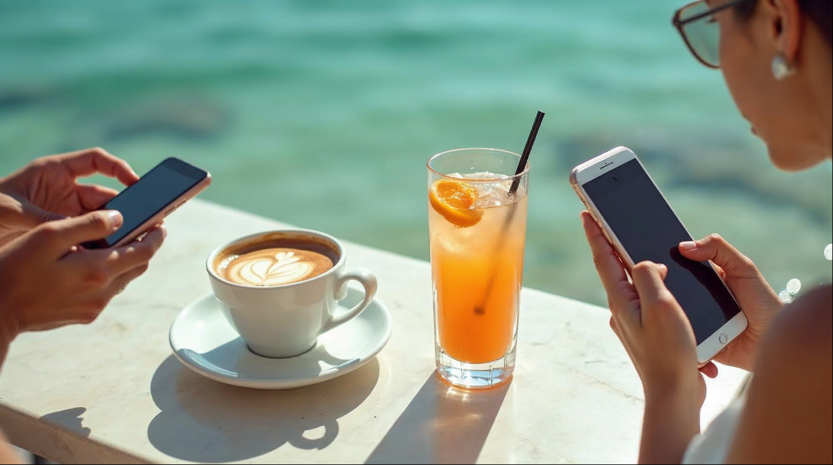 Varios móviles fotografían un café y un aperitivo en Ibiza